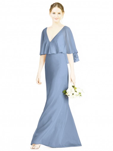 Cheap V-Back Trumpet Chiffon Bridesmaid Dress with Draped Cape Overlay Perth