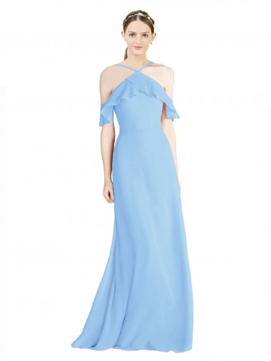 Cheap Halter Frill Cold Shoulder A-Line Chiffon Bridesmaid Dress Perth