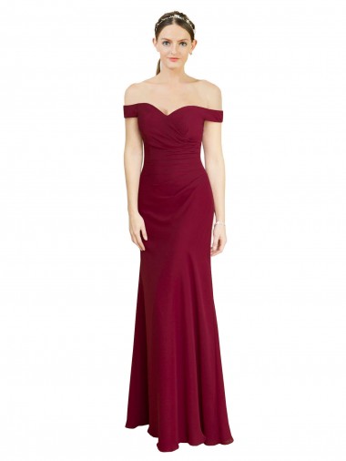 Cheap Off the Shoulder Long Chiffon Bridesmaid Dress / Prom Dress with Pleats Perth