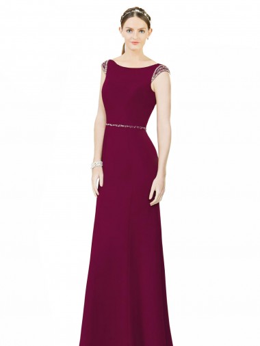 Cheap Slim Chiffon Bridesmaid Dress with Embellished Capped Sleeves Perth