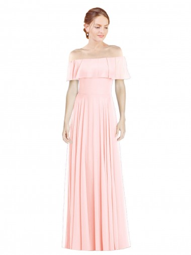 Cheap Off the Shoulder Long Bridesmaid Dress With Ruffle Overlay Perth