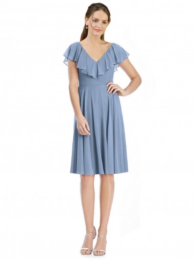 Cheap Cocktail Length V-Neck V-Back Short Chiffon Bridesmaid Dress Perth