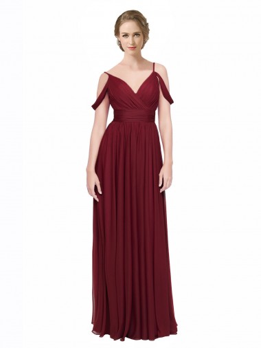 Cheap Off the Shoulder V-Neck Petite Chiffon Bridesmaid Dress with Open Back Perth