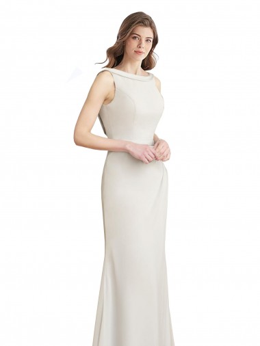 Cheap Long Chiffon Bridesmaid Dress with Boat Neckline and Satin Collar Perth