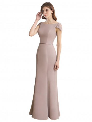 Cheap Capped Sleeves Embroidered with Applique Lace Mermaid Chiffon Bridesmaid Dress Perth