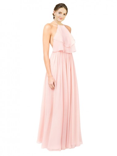 Cheap Halter Neck Chiffon Bridesmaid Dress with Double Ruffle Front Perth