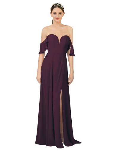 Cheap Romantic Off-Shoulder Chiffon Bridesmaid Dress with Plunging V-Neck Perth