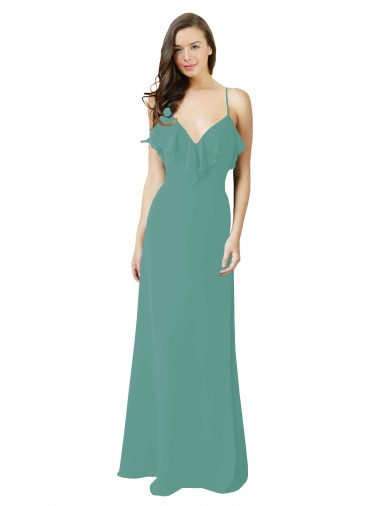 Cheap Full Length Chiffon Bridesmaid Dress with Ruffled V-Neckline Perth