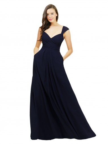 Cheap Chiffon Bridesmaid Dress with Rouched Draped Bodice and Watteau Back Perth
