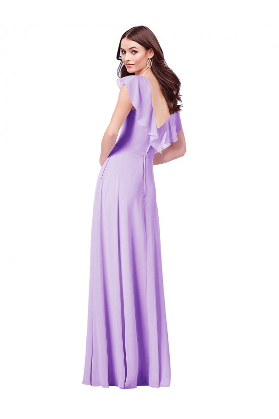Flutter Sleeves V-Neck Chiffon Bridesmaid Dress
