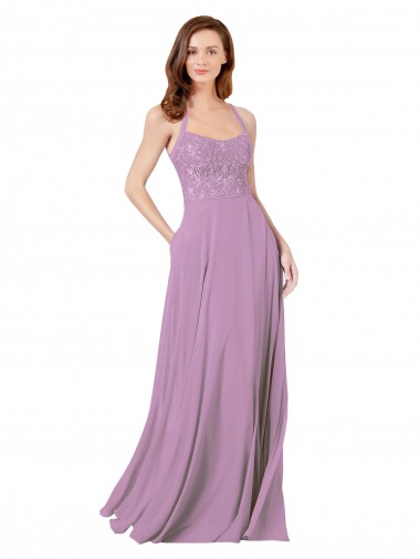 Cheap Floral Detailed Chiffon Bridesmaid Dress with Keyhole Back Perth