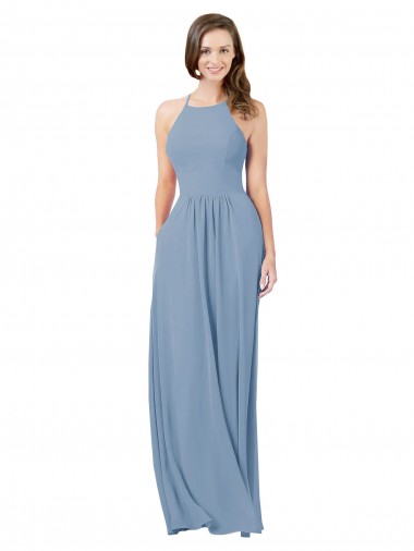 Cheap Chiffon Bridesmaid Dress with High Halter Neckline Perth