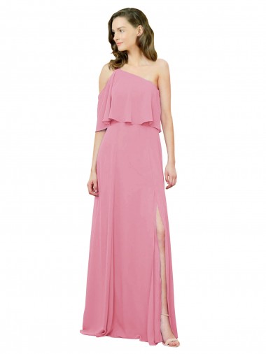 Cheap Sleeved One Shoulder Chiffon Bridesmaids Dress with Draped Ruffle Overlay Perth
