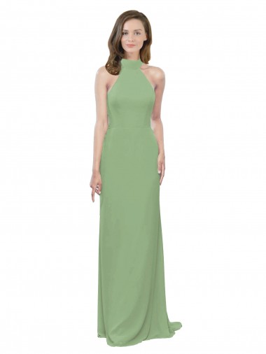 Cheap High Collar Halter Neck Chiffon Bridesmaid Dress with Long Back Tie Perth