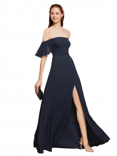 Cheap Off the Shoulder Floaty Sleeves Chiffon Bridesmaid Dress / Prom Dress with High Slit Perth