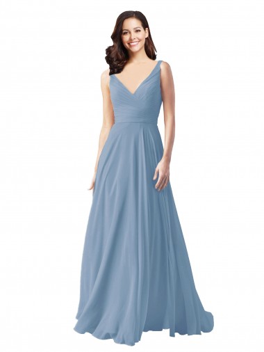 Cheap Long Chiffon V-Neck and Self Sash Bridesmaid Dress with Shirred Criss Cross Bodice Perth