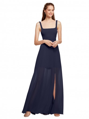 Cheap Squre Necked Long Chiffon Bridesmaid Dress with Front Slit Perth