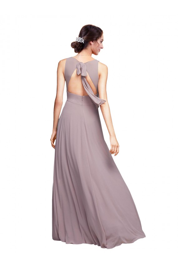 Open Back Long Chiffon Bridesmaid Dress with Plunging V-Neck Bodice