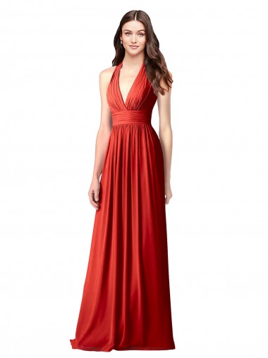 Cheap Halter V-Neck A-Line Chiffon Bridesmaid Dress with Shirred Skirt Perth