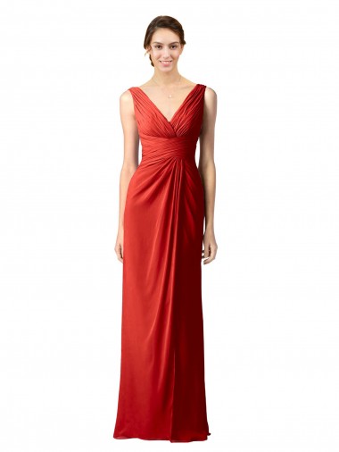 Cheap Shirred Long Floor Length Chiffon Bridesmaid Dress with V-Back Perth