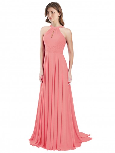 Cheap Draped A-Line Chiffon Bridesmaid Dress with Halter Keyhole Neckline Perth