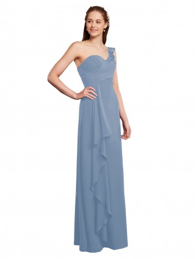 Cheap Single Shoulder Strap Long Chiffon Bridesmaid Dress with Cascading Ruffles Perth
