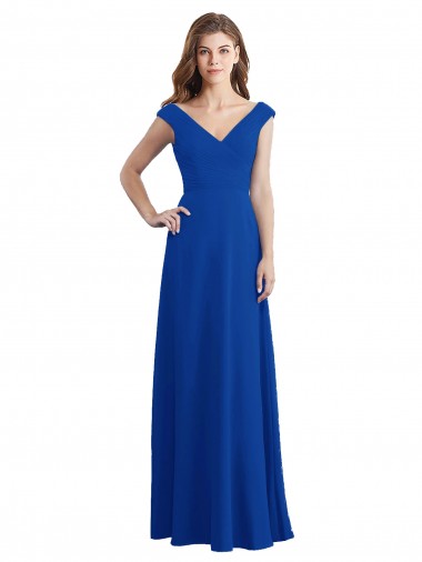 Cheap Draped Shoulder V-Neck Long Chiffon Bridesmaid Dress Perth