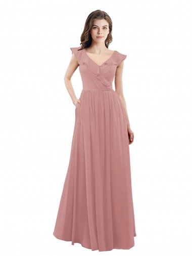 Cheap Chiffon A-Line Bridesmaid Dress with V-Neck Wrap Bodice Perth