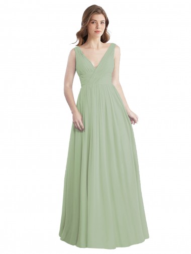 Cheap V-Neck A-Line Long Chiffon Bridesmaid Dress with Draped Bodice Perth