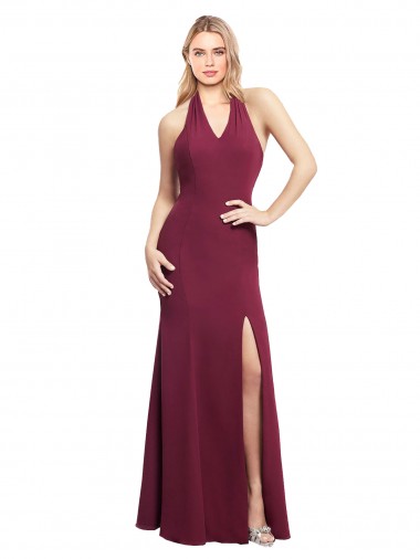 Cheap Chiffon Mermaid Bridesmaid Dress with Back Tie Halter Straps and Side Slit Perth