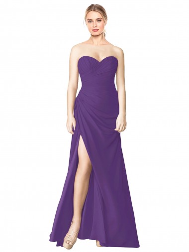 Cheap Strapless Chiffon Bridesmaid Dress with Pleated Wrap Bodice and Side Slit Perth