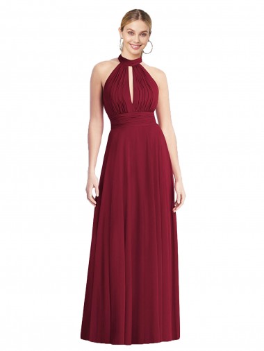 Cheap High-Neck Open Back Shirred Halter Maxi Bridesmaid Dress Perth