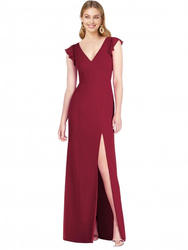 Cheap Ruffled Sleeves Mermaid Chiffon Bridesmaid Dress with Front Slit Perth