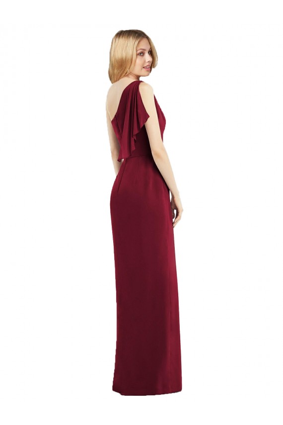 One Shoulder Chiffon Bridesmaid Dress with Draped Front Slit