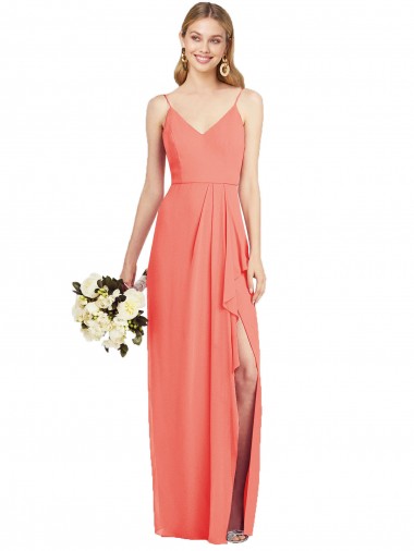 Cheap Spaghetti Strap Draped Skirt Chiffon Bridesmaid Dress with Front Slit Perth
