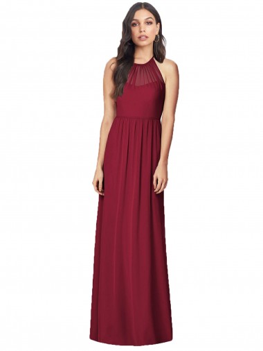 Cheap Halter Neck Full-Length Shirred Chiffon Bridesmaid Dress Perth