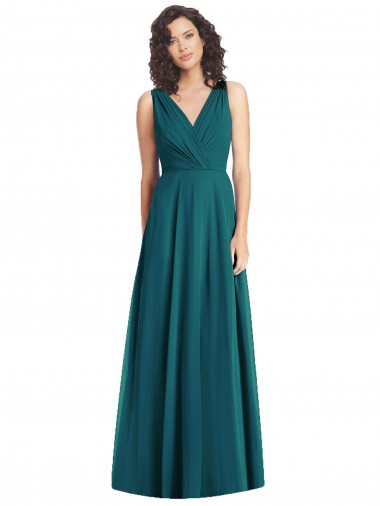 Cheap Draped V-Neck Long Sleeveless Chiffon Bridesmaid Dress Perth