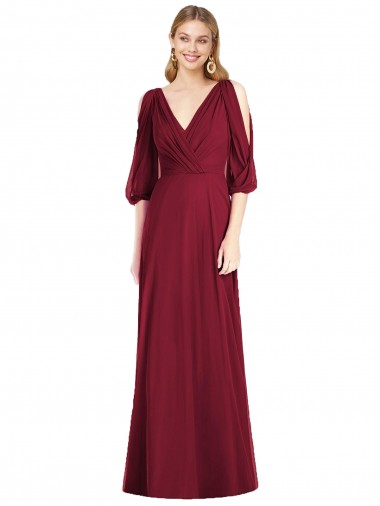 Cheap Draped V-Neck Bell Sleeves V-Back Chiffon Bridesmaid Dress Perth
