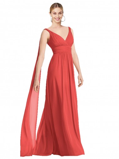 Cheap Full-Length V-Neck Chiffon Bridesmaid Dress Streamers Back Perth