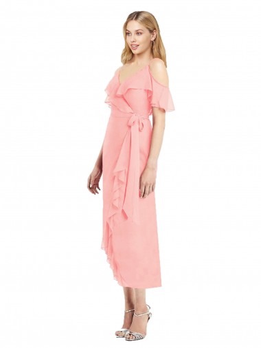 Cheap Cocktail Wrap Chiffon Bridesmaid Dress with Fluttering Ruffles Perth