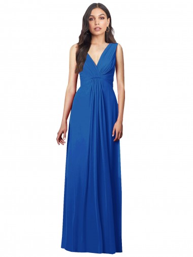 Cheap Draped V-Neck Shirred Chiffon Maxi Bridesmaid Dress Perth