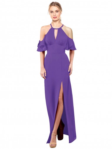 Cheap Slim A-Line Chiffon Bridesmaid Dress with Off The Shoulder Ruffle Sleeves Perth