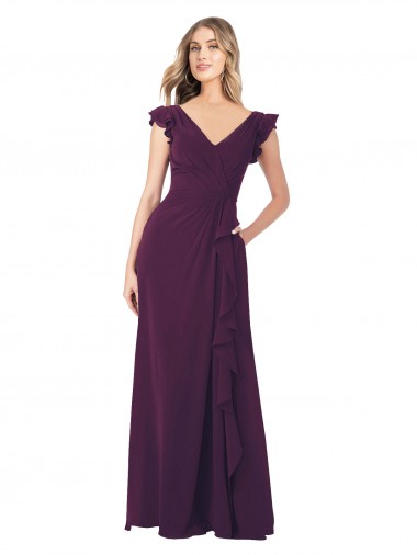 Cheap Ruffle Cap Sleeves Long Chiffon Bridesmaid Dress Perth