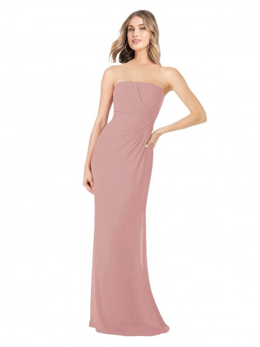 Cheap Draped Strapless Sheath Long Chiffon Bridesmaid Dress Perth