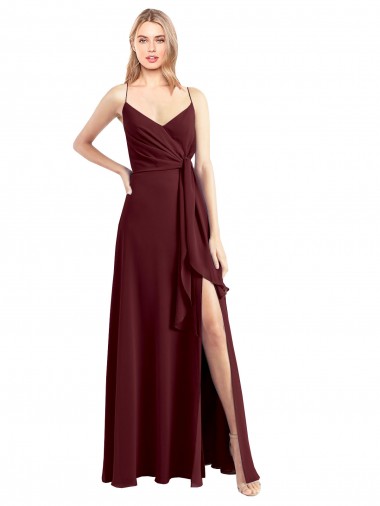 Cheap Spaghetti Straps V-Neck Long Chiffon Bridesmaid Dress with Side Slit Perth