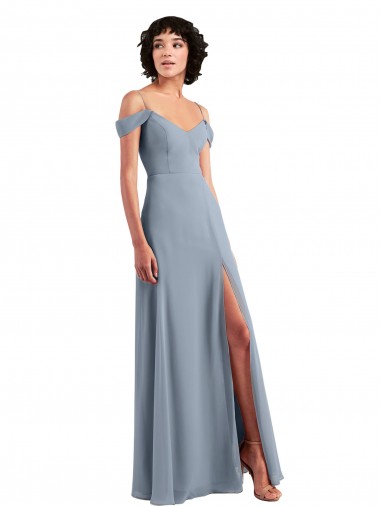 Cheap Off the Shoulder Folded Sleeve Long Chiffon Bridesmaid Dress with High Side Slit Perth