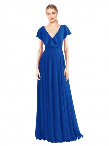 Cheap V-Neck A-Line Flutter Sleeves Long Chiffon Wrap Style Bridesmaid Dress Perth
