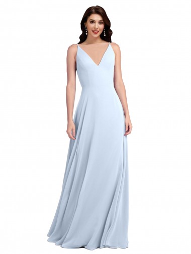 Cheap Long Floor Length V-Neck Chiffon Bridesmaid Dress with Keyhole Back Perth