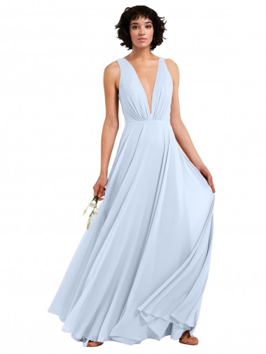 Cheap Daring Plunging V-Neck Long Chiffon Bridesmaid Dress with Pleated Bodice Perth