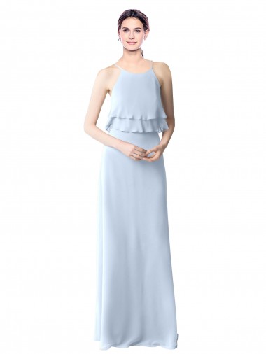 Cheap High Narrow Neck Long Chiffon Bridesmaid Dress with Tiered Ruffles Perth